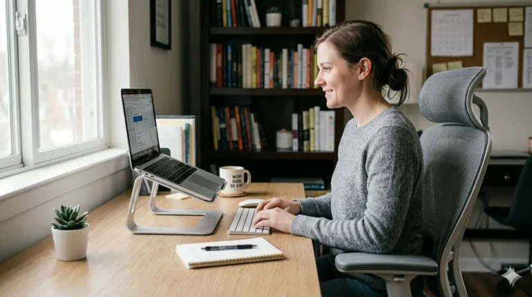 person with laptop stand